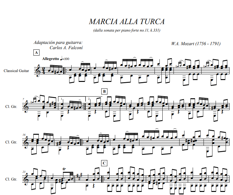 Marcha Turca para guitarra