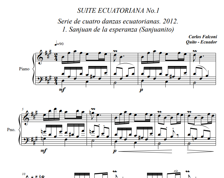 Suite Ecuatoriana No.1 original para piano
